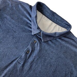 Maelreg Polo Shirt Mens XXL Blue Floral Leaves Performance Golf Stretch Poly